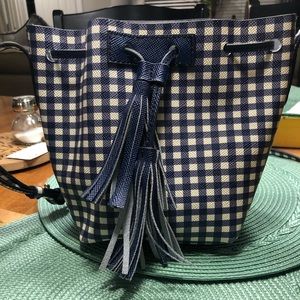 J Crew Leather Navy and White checkered bag